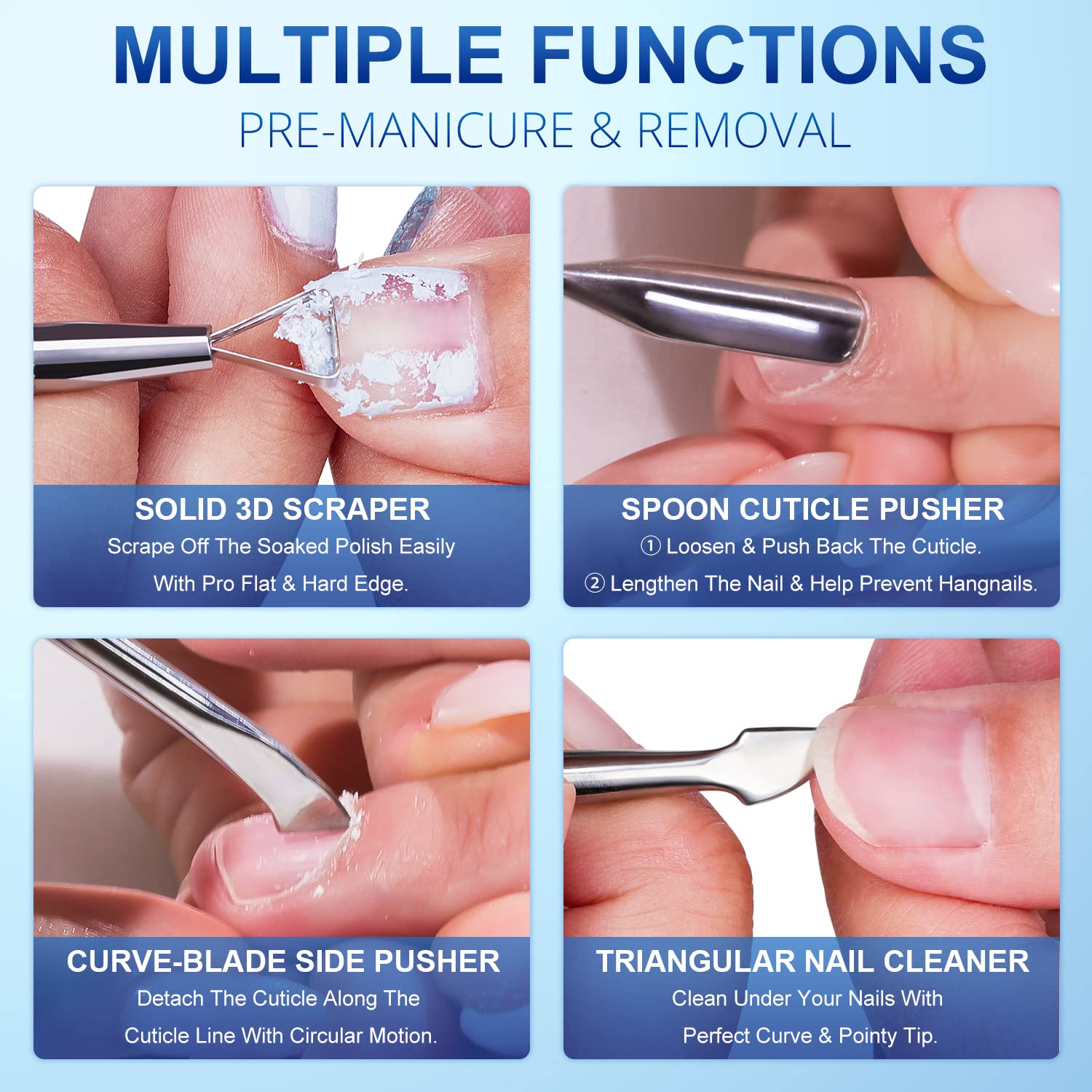 2PCS Metal Silver Cuticle Pusher and Cutter Remover Salon Quality Stainless Steel Acetone Gel Nail Polish Peeler Scraper Durable Professional Manicure Pedicure Cleaner Tool For Fingernail and Toenail - Image 3